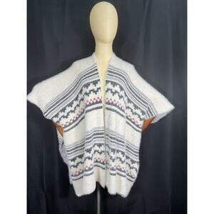 Janice Eyelash Aztec Design, Knitted Poncho, Lightweight Shrug, Shall, One Size